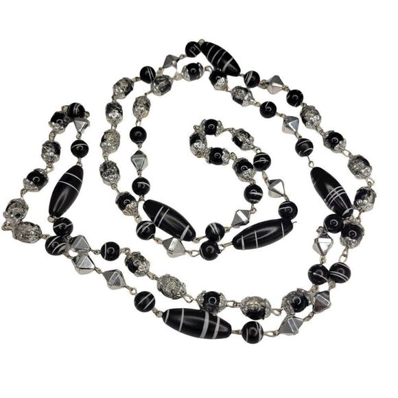 Long Black Glass bead necklace - Picture 1 of 7